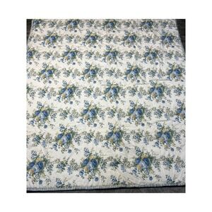 VTG Waverly Comforter Blanket Floral Reversible King Blue Yellow Gingham Ruffle